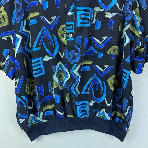 **SOLD**Alan Stuart Shirt Mens XXL 2XL Blue Abstract Art Pullover Banded Pocket - Picture 3 of 13